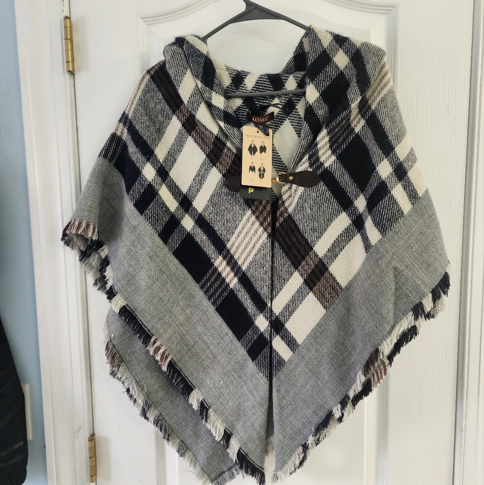 Modena Altäre Plaid Poncho - Navigation Grey - NWT